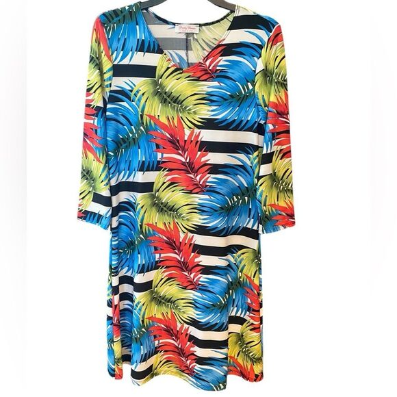 Pretty Woman Sz M Tropical Print Summer Vacation Lunch Wash Wear Dress - Picture 1 of 6